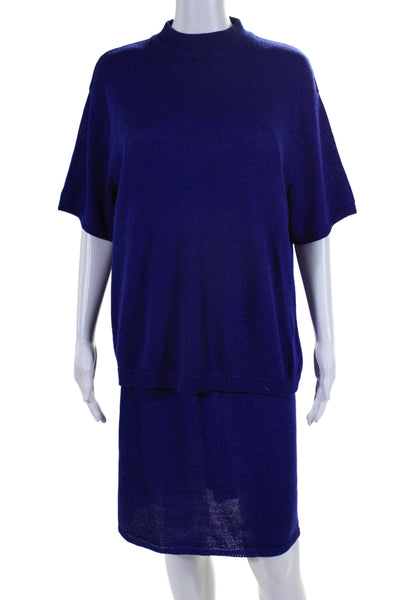 San Rimo Womens 2 Piece Short Sleeve Skirt Set Dark Blue Size L