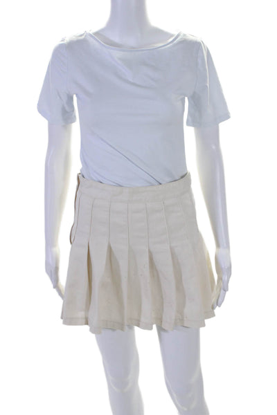 J. Galt Womens White Cotton Pleated Lined Mini A-Line Skort Skirt Size M