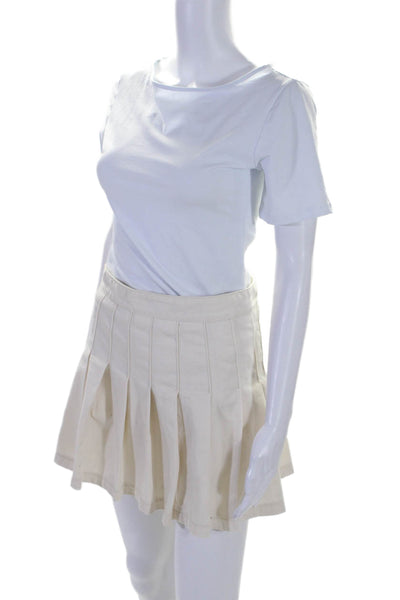 J. Galt Womens White Cotton Pleated Lined Mini A-Line Skort Skirt Size M