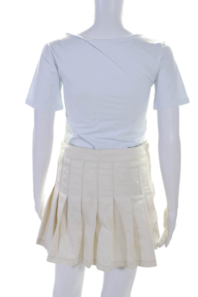 J. Galt Womens White Cotton Pleated Lined Mini A-Line Skort Skirt Size M