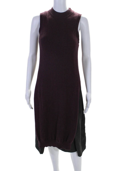 Acrobat Womens Round Neck Sleeveless Slit Hem Midi Sweater Dress Burgundy Size S