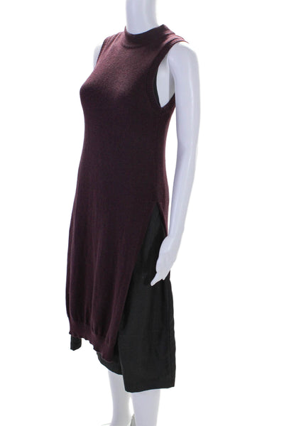 Acrobat Womens Round Neck Sleeveless Slit Hem Midi Sweater Dress Burgundy Size S