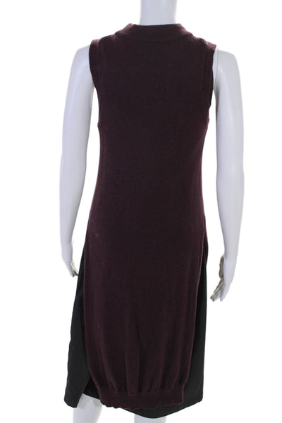 Acrobat Womens Round Neck Sleeveless Slit Hem Midi Sweater Dress Burgundy Size S