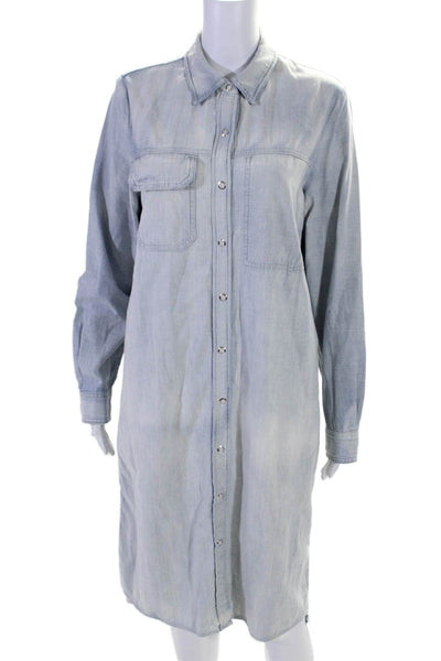 AG Women's Collared Long Sleeves Button Down Midi Denim Shirt Dress Size M