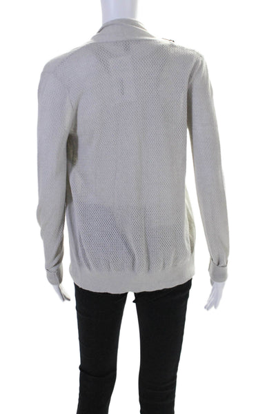 Neiman Marcus Womens Gray Open Knit Silk Blend Cardigan Sweater Top Size XS