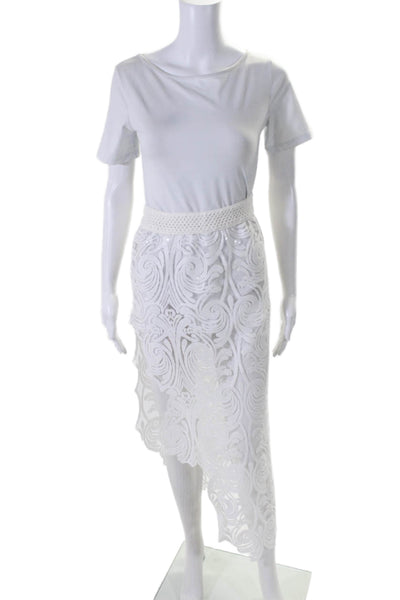 Pop Saint Barth Womens White Sequins Print High Slit Midi Hi-Low Skirt Size S