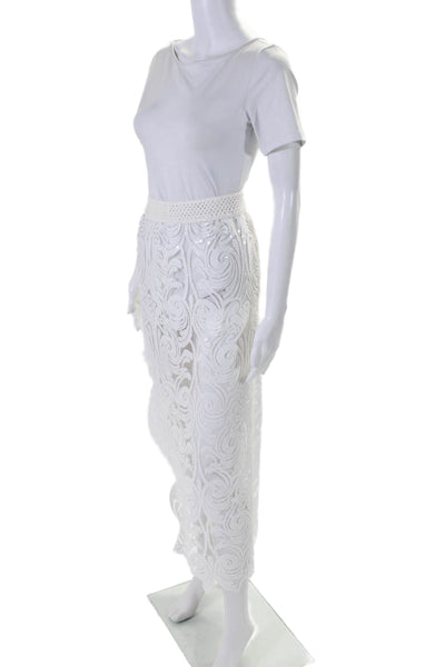 Pop Saint Barth Womens White Sequins Print High Slit Midi Hi-Low Skirt Size S