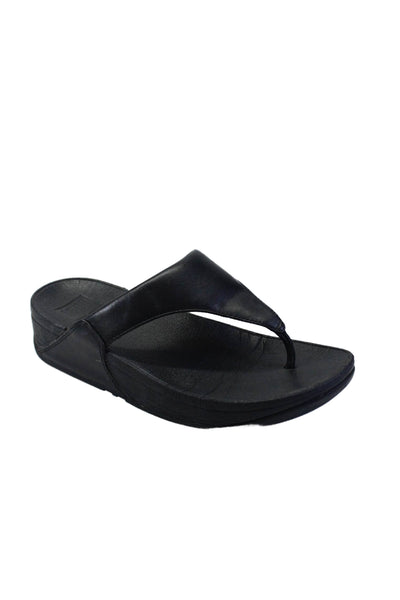 FitFlop Womens Black Platform Heels Thong Flip Flop Shoes Size 7