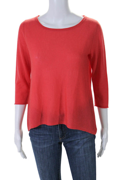 Eileen Fisher Womens Merino Wool Long Sleeve Knit Blouse Coral Size XS