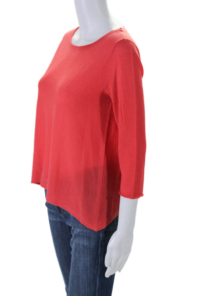 Eileen Fisher Womens Merino Wool Long Sleeve Knit Blouse Coral Size XS