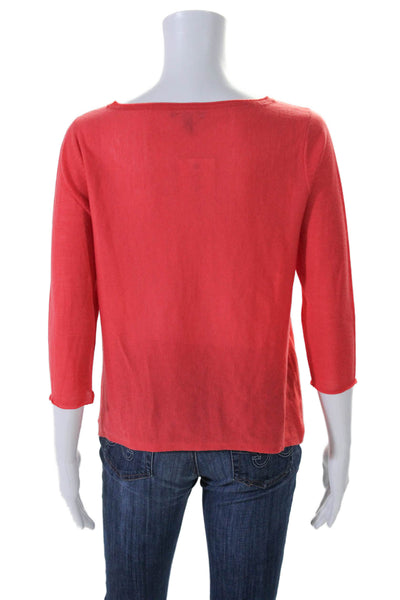 Eileen Fisher Womens Merino Wool Long Sleeve Knit Blouse Coral Size XS