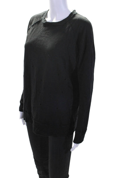 Soul Cycle Womens Long Sleeve Crew Neck Distressed Sweater Black Size Small