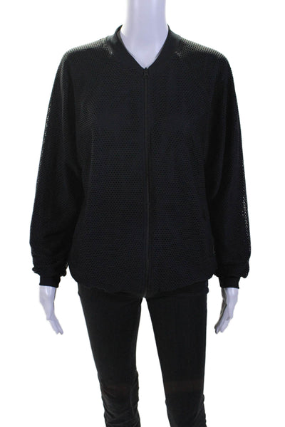 Koral Womens Long Sleeve Zip Front Open Knit  Basic Jacket Black Size Small