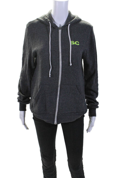 Soul Cycle Womens Long Sleeve Zip Front Drawstring Hoodie Gray Small