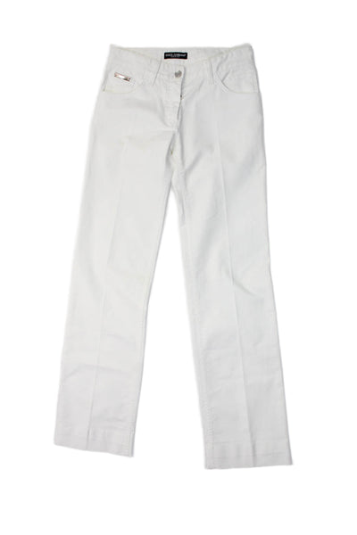 Dolce and Gabbana Womens Cotton Buttoned Zip Straight Pants White Size EUR 38