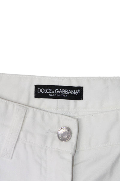 Dolce and Gabbana Womens Cotton Buttoned Zip Straight Pants White Size EUR 38