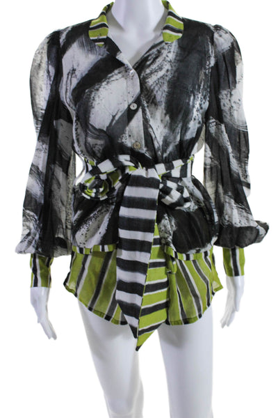 Regina Donde Womens Black Green Printed Long Sleeve Shirt Shorts Set Size S