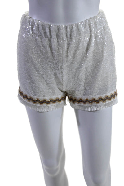 PHO Firenze Womens White Sequins Printed High Rise Mini Shorts Size XS