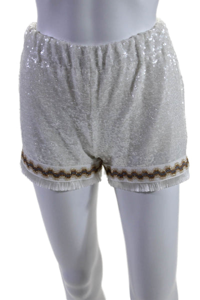 PHO Firenze Womens White Sequins Printed High Rise Mini Shorts Size XS