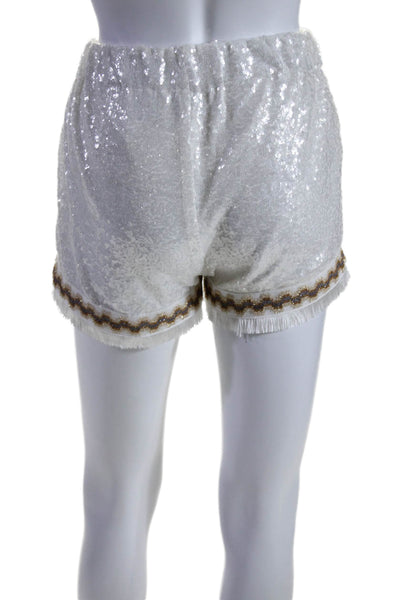 PHO Firenze Womens White Sequins Printed High Rise Mini Shorts Size XS