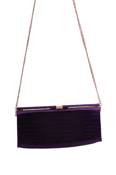 Ted Baker Satin Alligator Embossed Chain Link Clutch Shoulder Handbag Purple