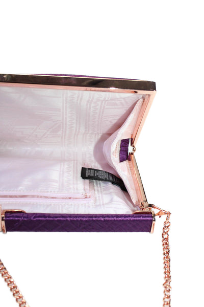 Ted Baker Satin Alligator Embossed Chain Link Clutch Shoulder Handbag Purple