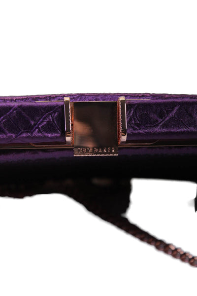 Ted Baker Satin Alligator Embossed Chain Link Clutch Shoulder Handbag Purple