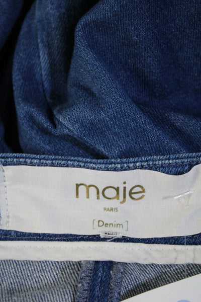 Maje Womens Cotton Denim Medium Wash High Rise Wide Leg Jeans Blue Size M