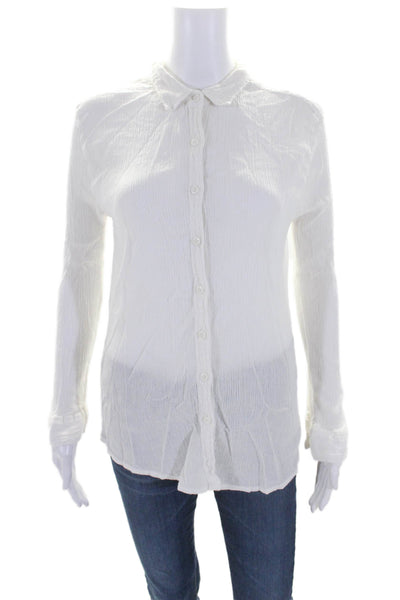 Melissa Odabash Womens Long Sleeves Button Down Shirt White Cotton Size Medium