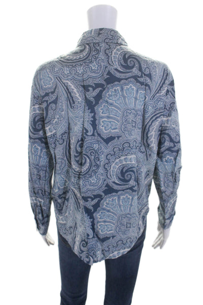 Lauren Ralph Lauren Womens Paisley Print Button Down Shirt Blue White Size Small