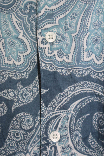 Lauren Ralph Lauren Womens Paisley Print Button Down Shirt Blue White Size Small