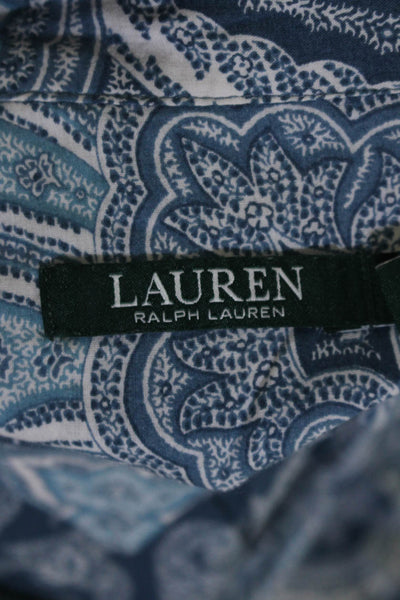 Lauren Ralph Lauren Womens Paisley Print Button Down Shirt Blue White Size Small