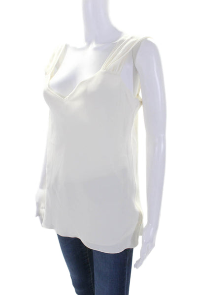 Theory Women's V-Neck Sleeveless Silk Workwear Blouse Cream Size L