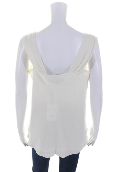 Theory Women's V-Neck Sleeveless Silk Workwear Blouse Cream Size L