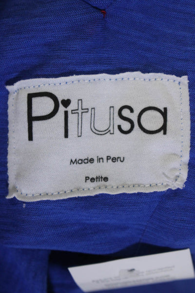 Pitusa Womens Short Sleeve Tassel Mid Calf Flare Dress Blue Size Small