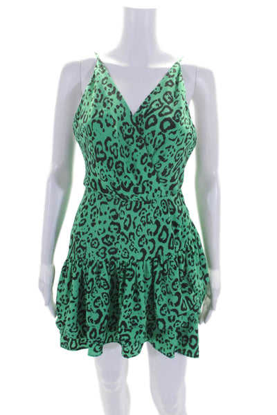 Wayf Womens Sleeveless Back Zip Animal Print Knee Length Dress Green Small