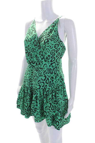 Wayf Womens Sleeveless Back Zip Animal Print Knee Length Dress Green Small