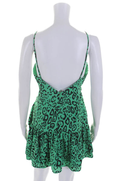 Wayf Womens Sleeveless Back Zip Animal Print Knee Length Dress Green Small