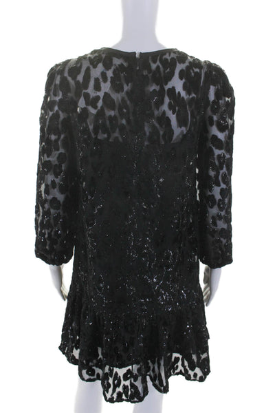 J Crew Womens Long Sleeve Animal Print Back Zip Flare Dress Black Size 2