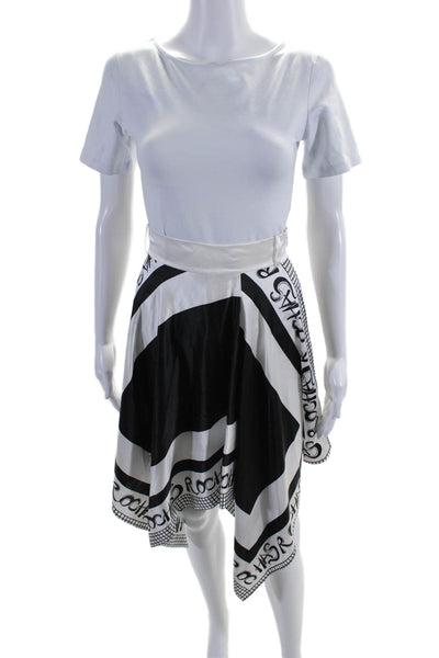 Rochas Womens Silk White Black Printed Asymmetric Knee Length Skirt Size 40