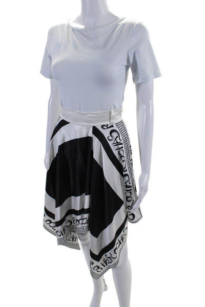 Rochas Womens Silk White Black Printed Asymmetric Knee Length Skirt Size 40