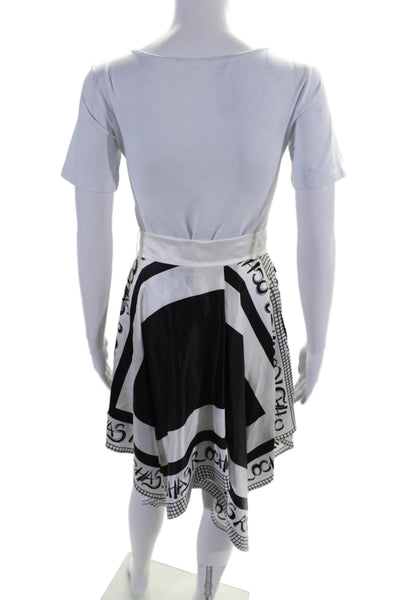 Rochas Womens Silk White Black Printed Asymmetric Knee Length Skirt Size 40