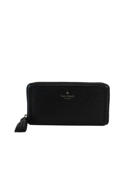 Kate Spade New York Womens Pebbled Leather Gold Tone Zip Around Wallet Black