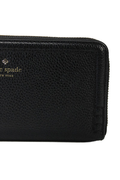 Kate Spade New York Womens Pebbled Leather Gold Tone Zip Around Wallet Black