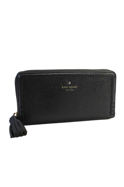 Kate Spade New York Womens Pebbled Leather Gold Tone Zip Around Wallet Black