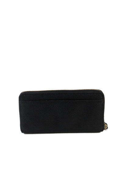 Kate Spade New York Womens Pebbled Leather Gold Tone Zip Around Wallet Black