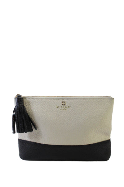 Kate Spade New York Womens Leather Gold Tone Clutch Handbag White Black