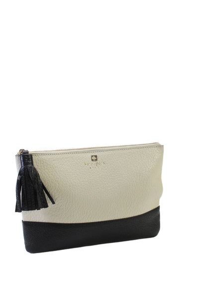 Kate Spade New York Womens Leather Gold Tone Clutch Handbag White Black