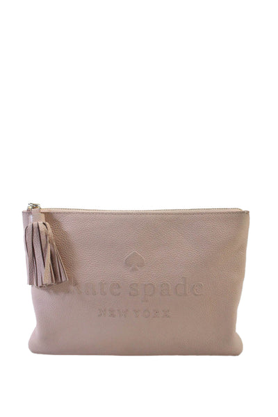 Kate Spade New York Womens Leather Gold Tone Tassel Clutch Handbag Pink