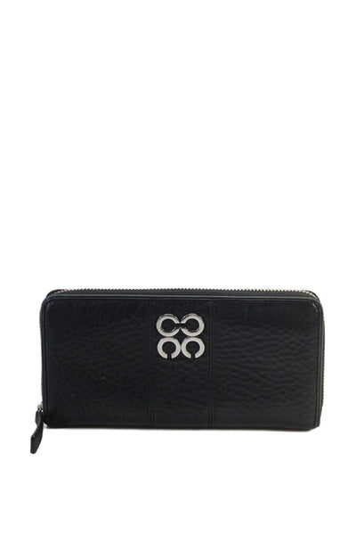 Coach Womens Leather Silver Tone Zip Around Julia Op Art Wallet Black